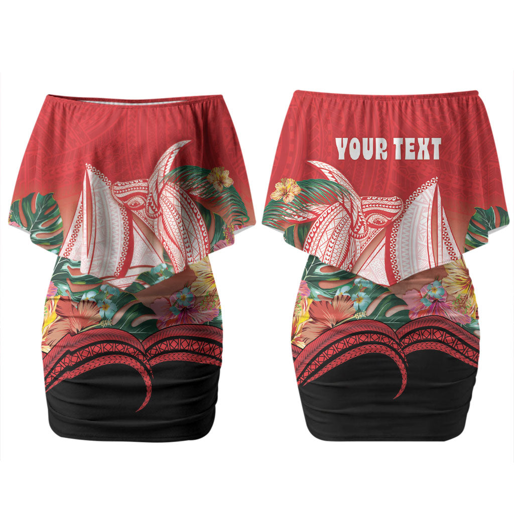 Vavau Sailing Festival Tonga Personalised Couples Matching Off Shoulder Short Dress and Long Sleeve Button Shirt Humpback Whale Sailboat Tropical Vibes LT14 - Polynesian Pride
