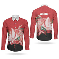 Vavau Sailing Festival Tonga Personalised Couples Matching Puletasi and Long Sleeve Button Shirt Humpback Whale Sailboat Tropical Vibes LT14 - Polynesian Pride