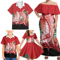 Vavau Sailing Festival Tonga Personalised Family Matching Off Shoulder Maxi Dress and Hawaiian Shirt Humpback Whale Sailboat Tropical Vibes LT14 - Polynesian Pride