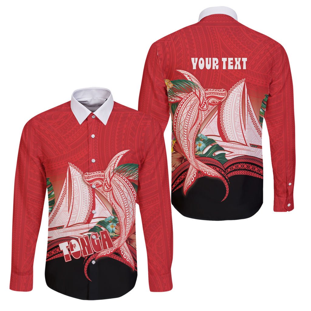 Vavau Sailing Festival Tonga Personalised Family Matching Off Shoulder Maxi Dress and Hawaiian Shirt Humpback Whale Sailboat Tropical Vibes LT14 Dad's Shirt - Long Sleeve Red - Polynesian Pride