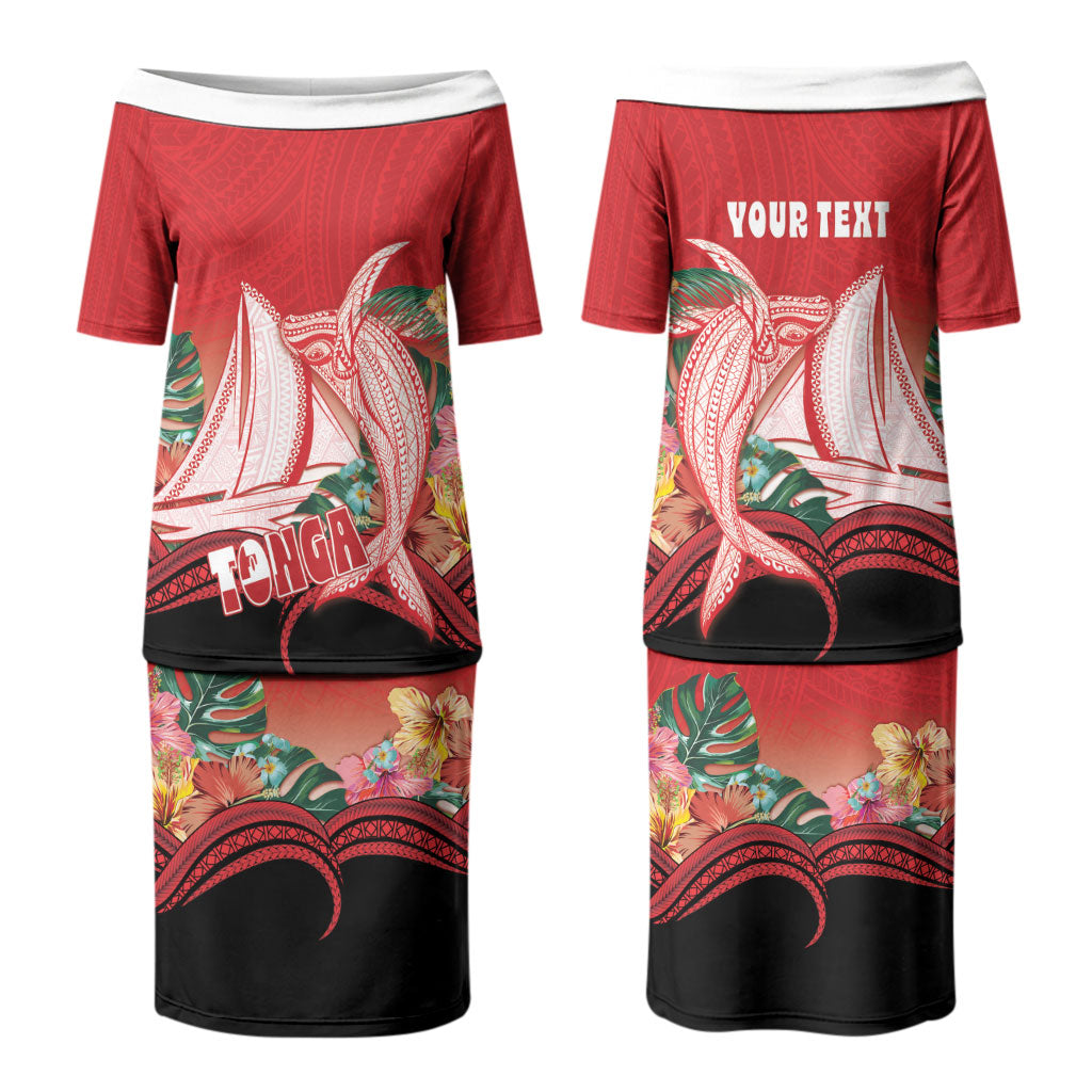Vavau Sailing Festival Tonga Personalised Family Matching Puletasi and Hawaiian Shirt Humpback Whale Sailboat Tropical Vibes LT14 Mom's Dress Red - Polynesian Pride
