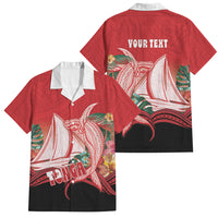 Vavau Sailing Festival Tonga Personalised Family Matching Puletasi and Hawaiian Shirt Humpback Whale Sailboat Tropical Vibes LT14 Dad's Shirt - Short Sleeve Red - Polynesian Pride