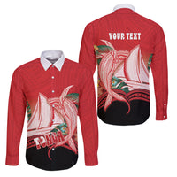 Vavau Sailing Festival Tonga Personalised Family Matching Puletasi and Hawaiian Shirt Humpback Whale Sailboat Tropical Vibes LT14 Dad's Shirt - Long Sleeve Red - Polynesian Pride