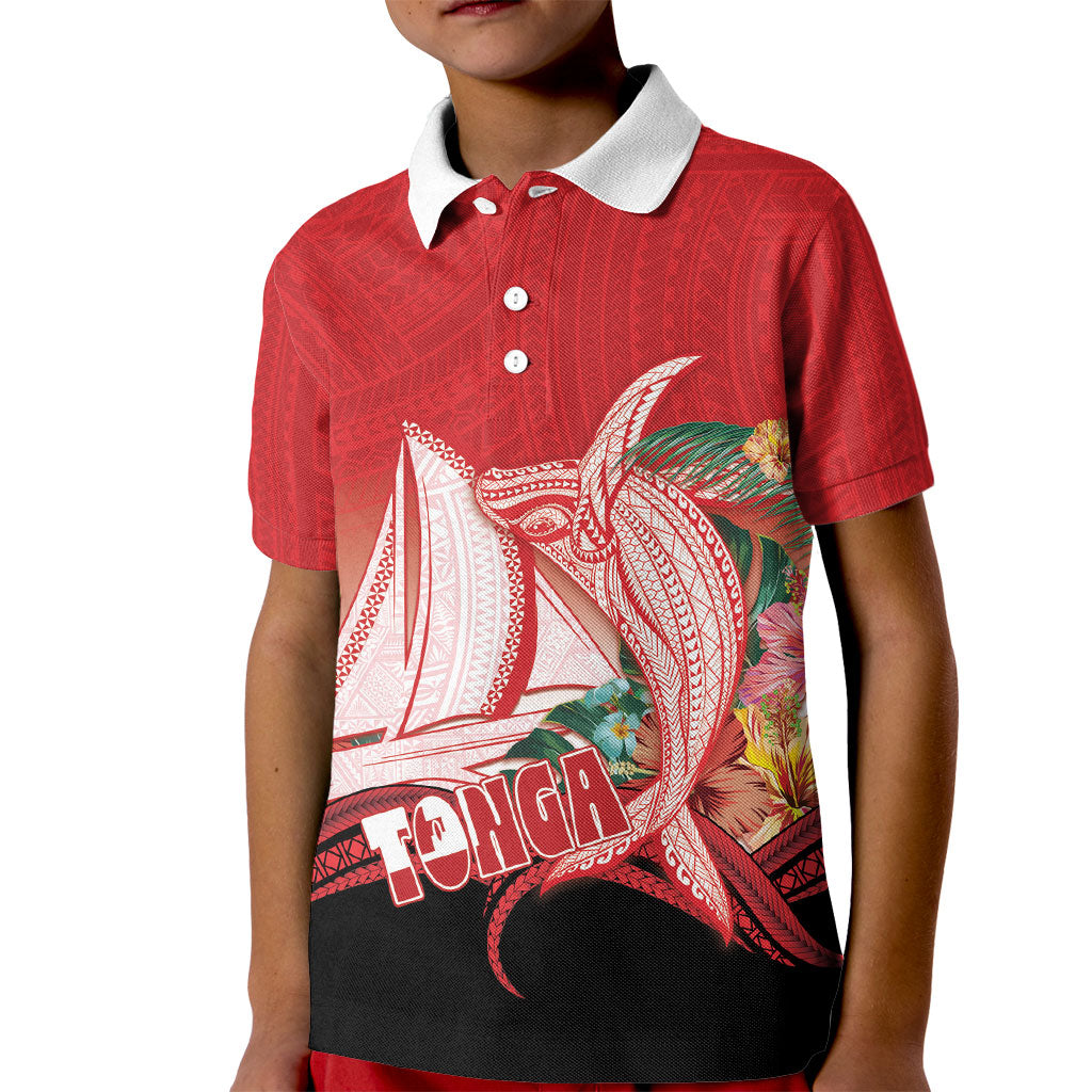 Vavau Sailing Festival Tonga Personalised Kid Polo Shirt Humpback Whale Sailboat Tropical Vibes LT14 Kid Red - Polynesian Pride