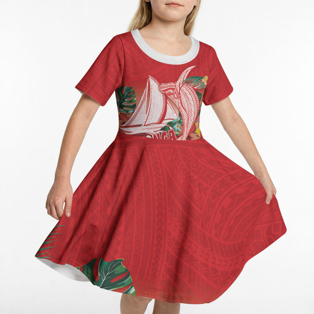 Vavau Sailing Festival Tonga Personalised Kid Short Sleeve Dress Humpback Whale Sailboat Tropical Vibes LT14 - Polynesian Pride