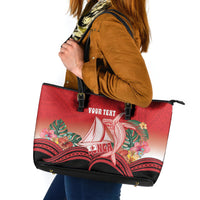 Vavau Sailing Festival Tonga Personalised Leather Tote Bag Humpback Whale Sailboat Tropical Vibes LT14 Red - Polynesian Pride