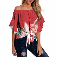 Vavau Sailing Festival Tonga Personalised Off Shoulder Wrap Waist Top Humpback Whale Sailboat Tropical Vibes LT14 Red - Polynesian Pride