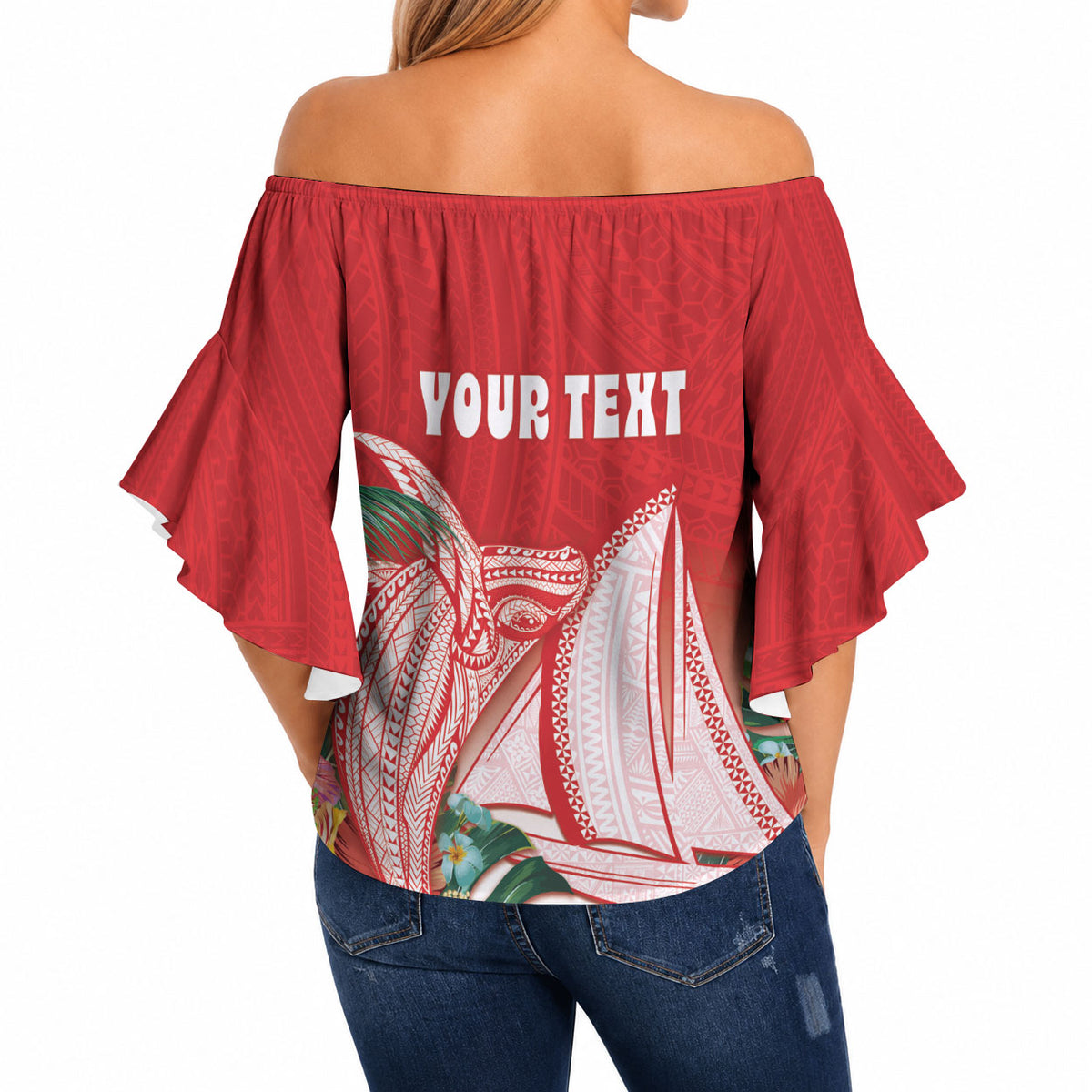 Vavau Sailing Festival Tonga Personalised Off Shoulder Wrap Waist Top Humpback Whale Sailboat Tropical Vibes LT14 - Polynesian Pride