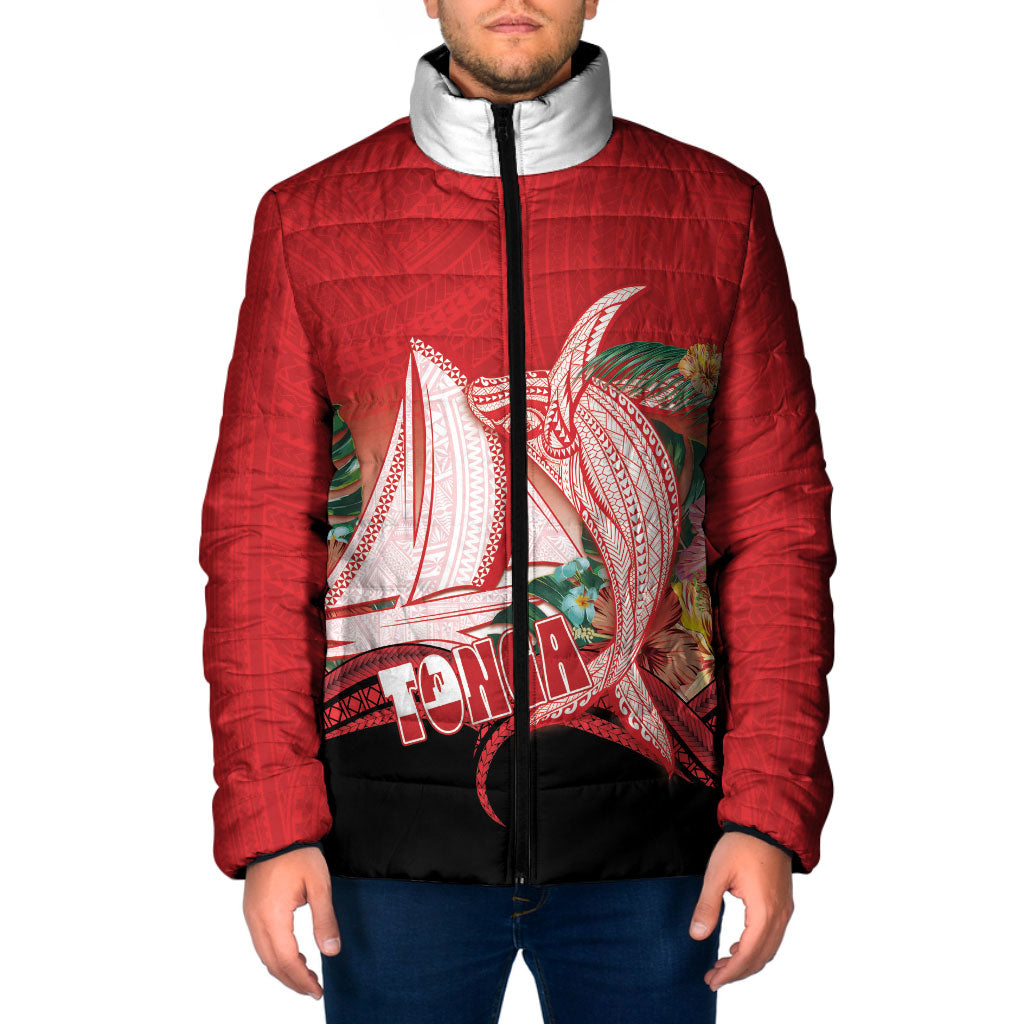 Vavau Sailing Festival Tonga Personalised Padded Jacket Humpback Whale Sailboat Tropical Vibes LT14 Men Red - Polynesian Pride