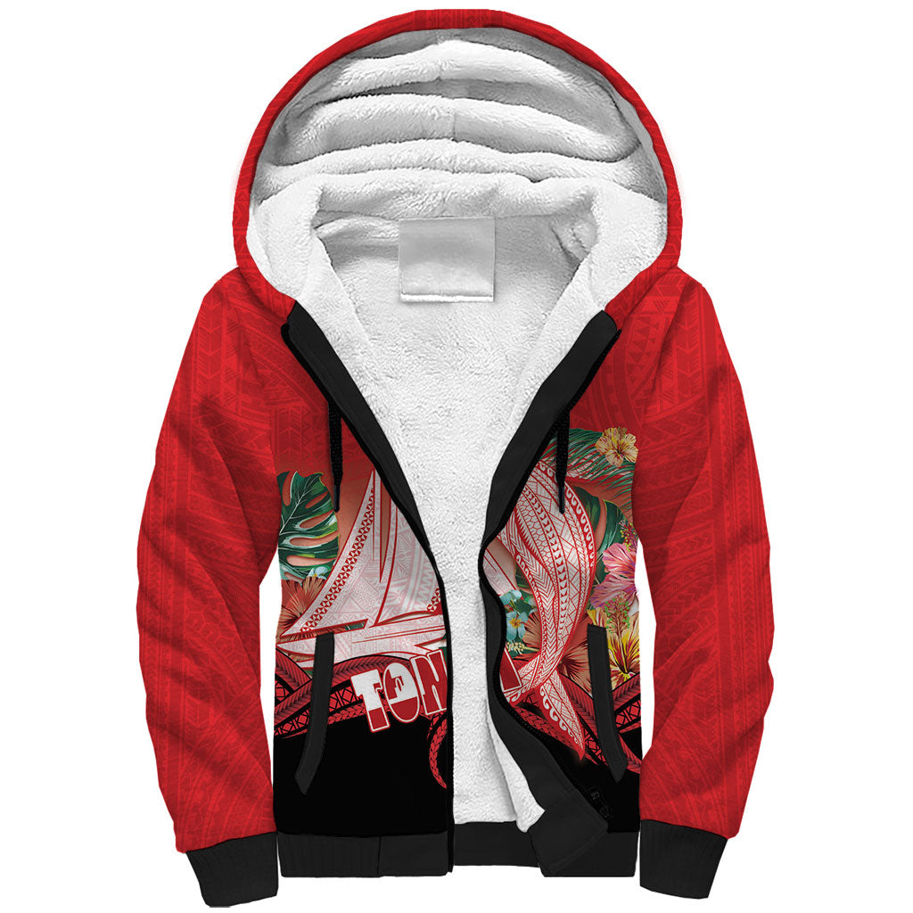 Vavau Sailing Festival Tonga Personalised Sherpa Hoodie Humpback Whale Sailboat Tropical Vibes LT14 Unisex Red - Polynesian Pride