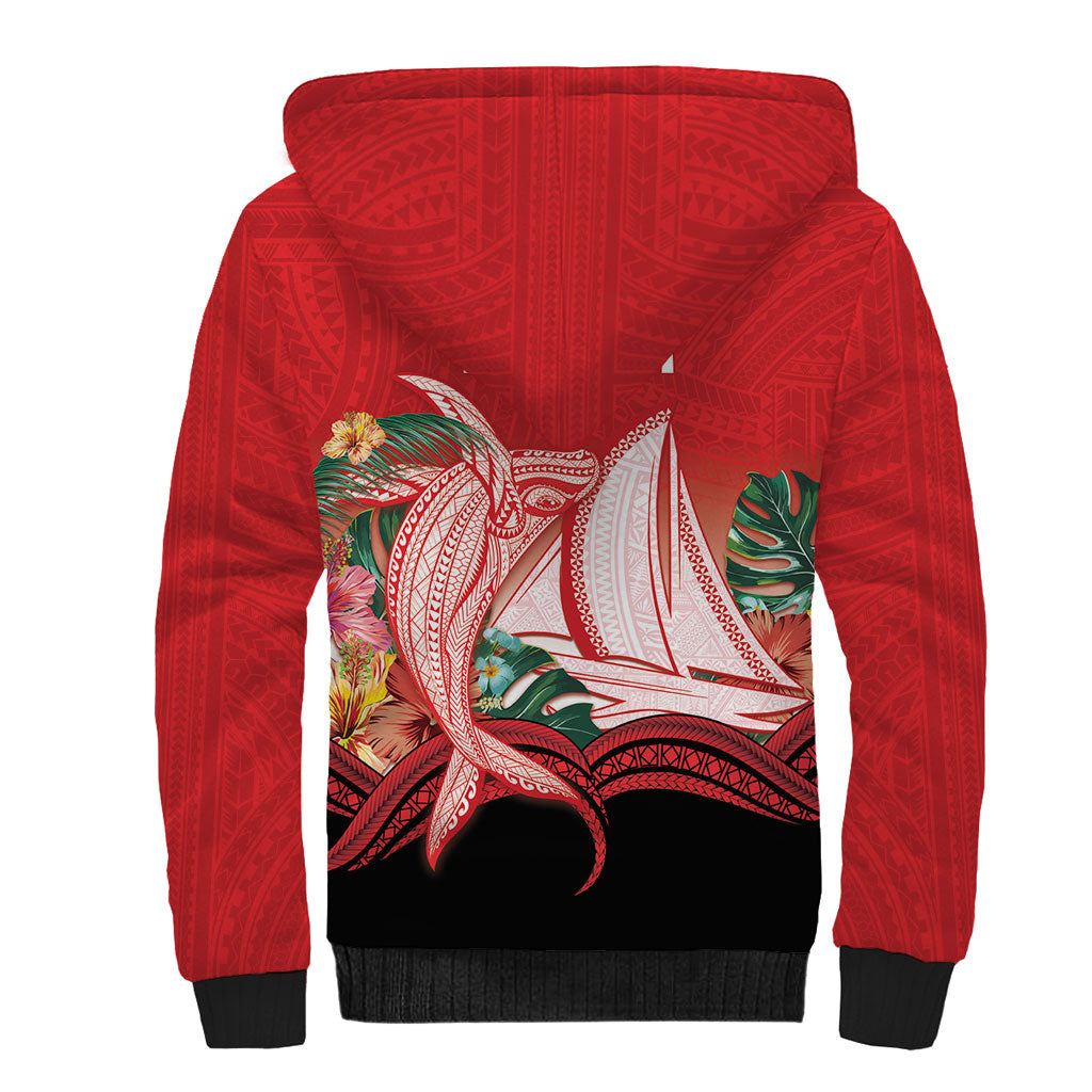 Vavau Sailing Festival Tonga Personalised Sherpa Hoodie Humpback Whale Sailboat Tropical Vibes LT14 - Polynesian Pride