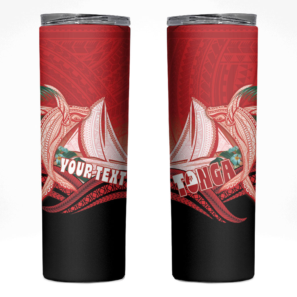 Vavau Sailing Festival Tonga Personalised Skinny Tumbler Humpback Whale Sailboat Tropical Vibes LT14 Red - Polynesian Pride