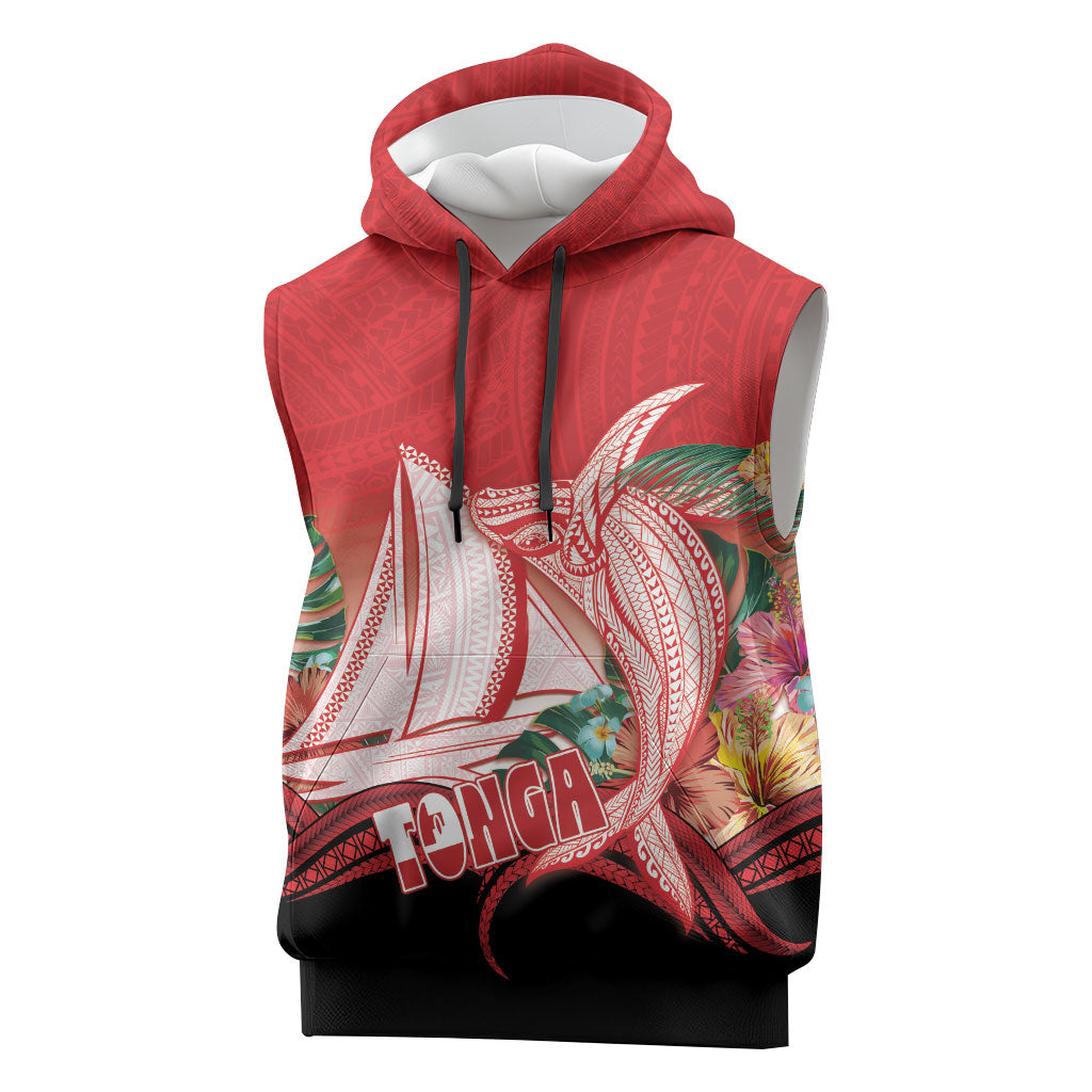 Vavau Sailing Festival Tonga Personalised Sleeveless Hoodie Humpback Whale Sailboat Tropical Vibes
