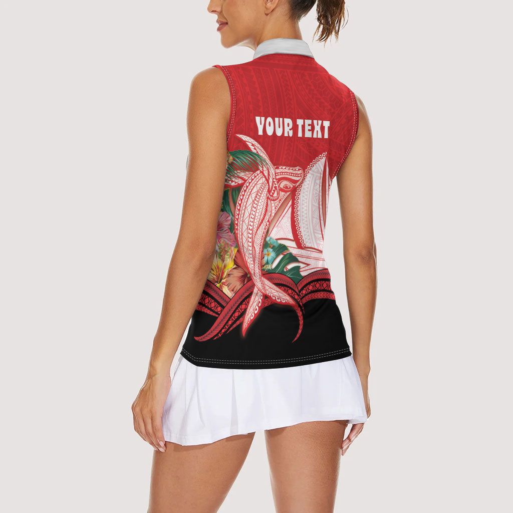 Vavau Sailing Festival Tonga Personalised Women Sleeveless Polo Shirt Humpback Whale Sailboat Tropical Vibes LT14 - Polynesian Pride