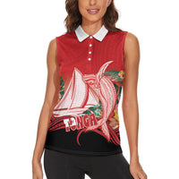 Vavau Sailing Festival Tonga Personalised Women Sleeveless Polo Shirt Humpback Whale Sailboat Tropical Vibes LT14 - Polynesian Pride