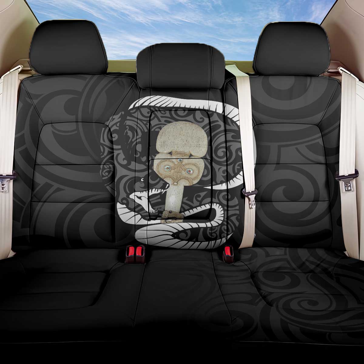 Black New Zealand Eel Back Car Seat Cover Aotearoa Maori Tuna With Kotiate Weapon