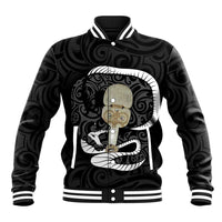 Black New Zealand Eel Baseball Jacket Aotearoa Maori Tuna With Kotiate Weapon LT14 Unisex Black - Polynesian Pride