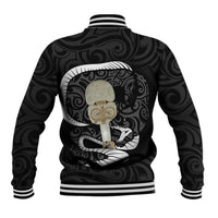 Black New Zealand Eel Baseball Jacket Aotearoa Maori Tuna With Kotiate Weapon LT14 - Polynesian Pride