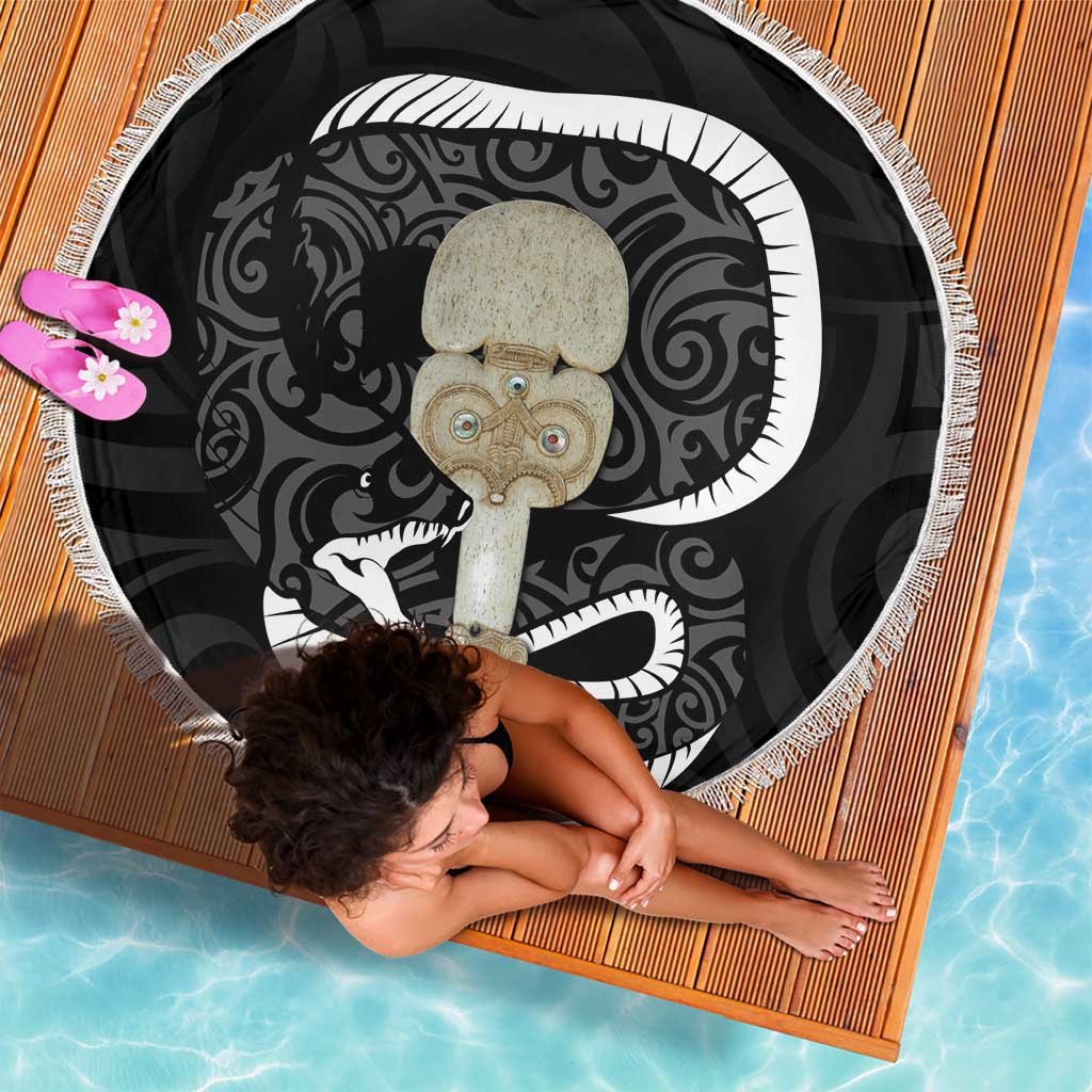 Black New Zealand Eel Beach Blanket Aotearoa Maori Tuna With Kotiate Weapon LT14 - Polynesian Pride