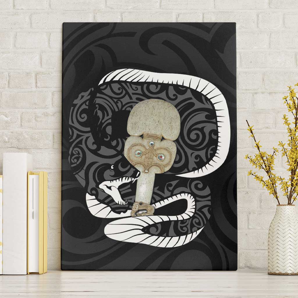 Black New Zealand Eel Canvas Wall Art Aotearoa Maori Tuna With Kotiate Weapon