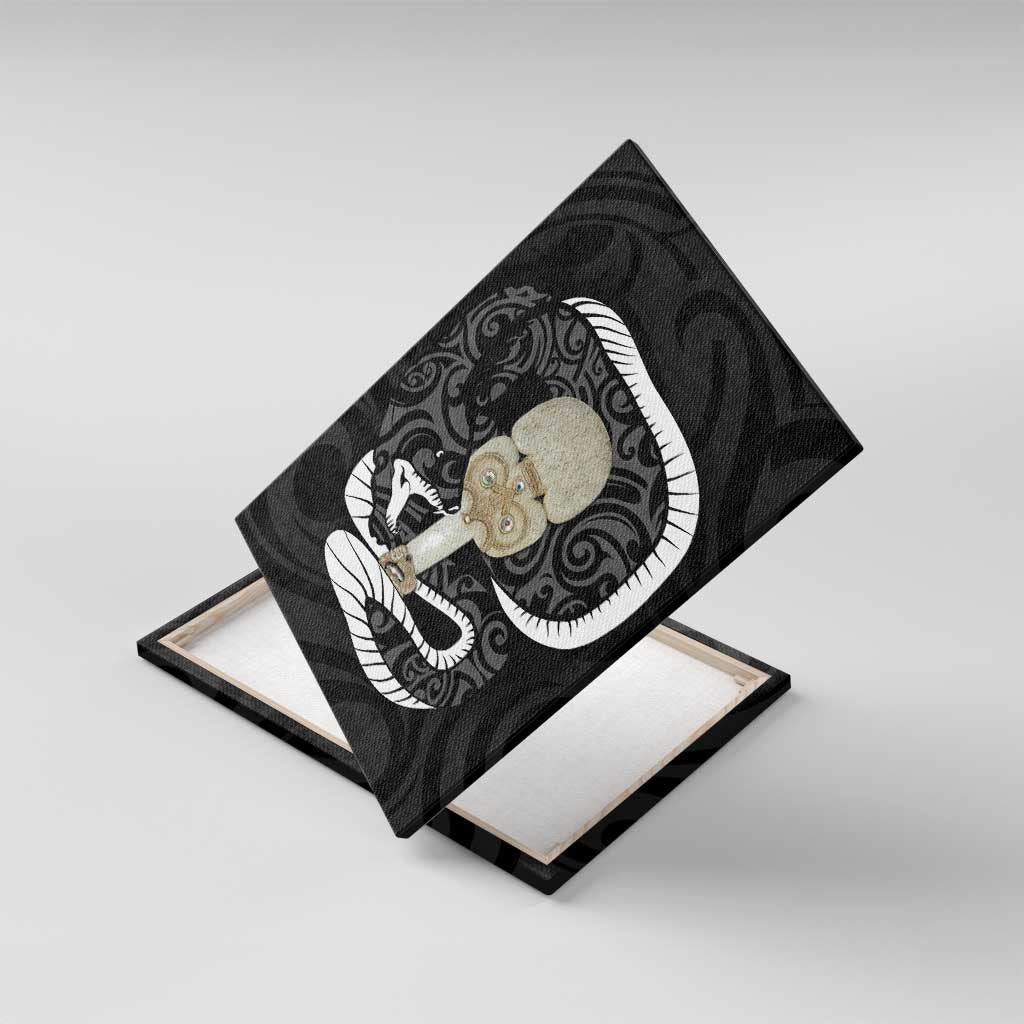Black New Zealand Eel Canvas Wall Art Aotearoa Maori Tuna With Kotiate Weapon LT14 With Frame Black - Polynesian Pride