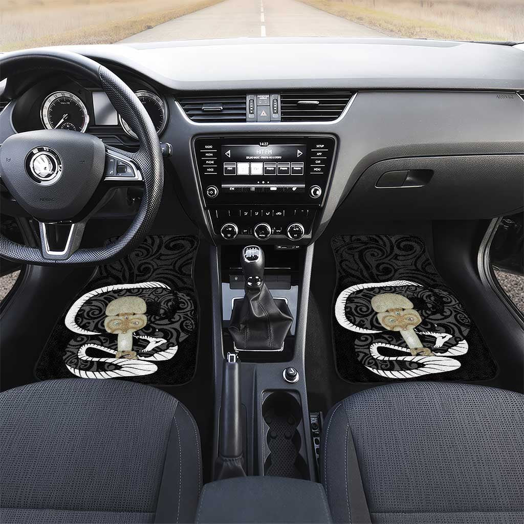 Black New Zealand Eel Car Mats Aotearoa Maori Tuna With Kotiate Weapon LT14 Set 2pcs - Front Black - Polynesian Pride