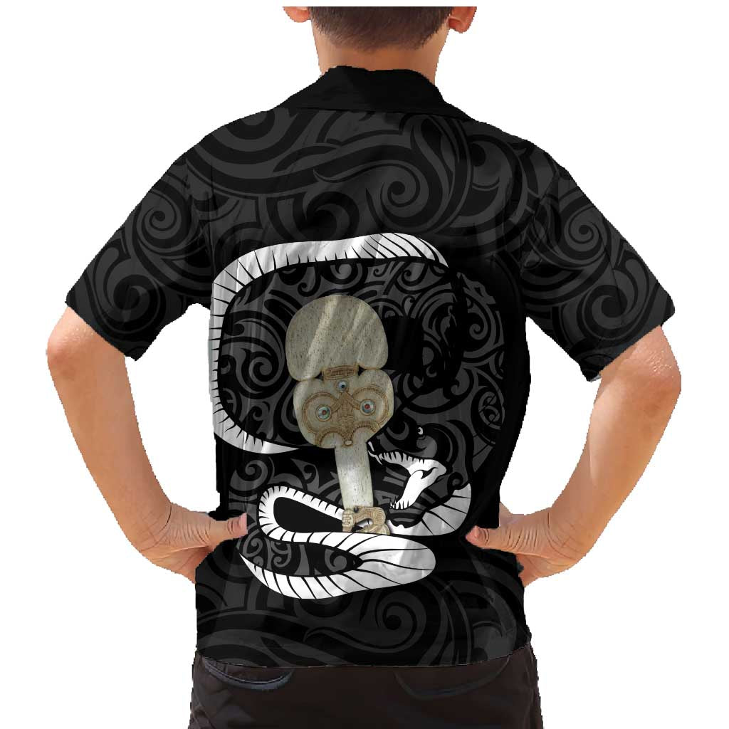 Black New Zealand Eel Family Matching Mermaid Dress and Hawaiian Shirt Aotearoa Maori Tuna With Kotiate Weapon