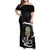 Black New Zealand Eel Family Matching Off Shoulder Maxi Dress and Hawaiian Shirt Aotearoa Maori Tuna With Kotiate Weapon