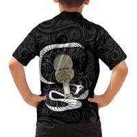 Black New Zealand Eel Family Matching Puletasi and Hawaiian Shirt Aotearoa Maori Tuna With Kotiate Weapon LT14 - Polynesian Pride