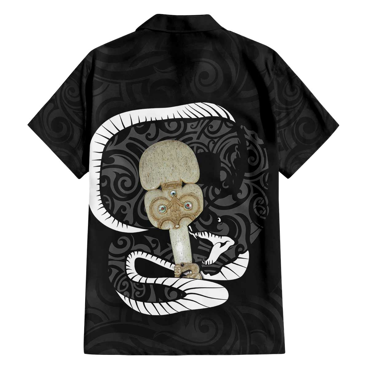 Black New Zealand Eel Family Matching Puletasi and Hawaiian Shirt Aotearoa Maori Tuna With Kotiate Weapon LT14 - Polynesian Pride