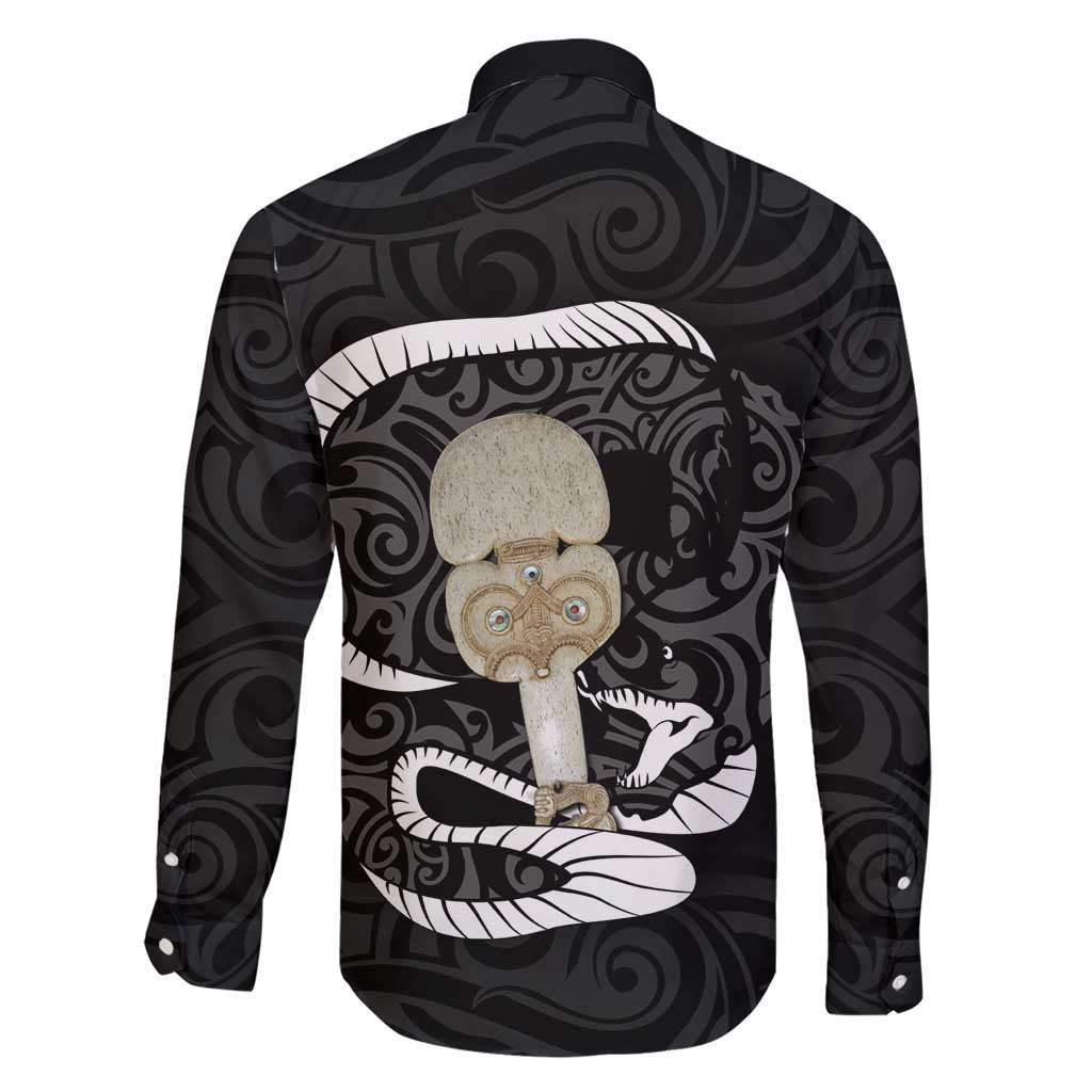 Black New Zealand Eel Family Matching Short Sleeve Bodycon Dress and Hawaiian Shirt Aotearoa Maori Tuna With Kotiate Weapon LT14 - Polynesian Pride
