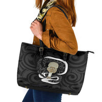 Black New Zealand Eel Leather Tote Bag Aotearoa Maori Tuna With Kotiate Weapon LT14 Black - Polynesian Pride