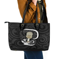 Black New Zealand Eel Leather Tote Bag Aotearoa Maori Tuna With Kotiate Weapon LT14 - Polynesian Pride
