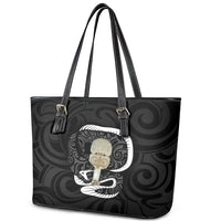 Black New Zealand Eel Leather Tote Bag Aotearoa Maori Tuna With Kotiate Weapon LT14 - Polynesian Pride