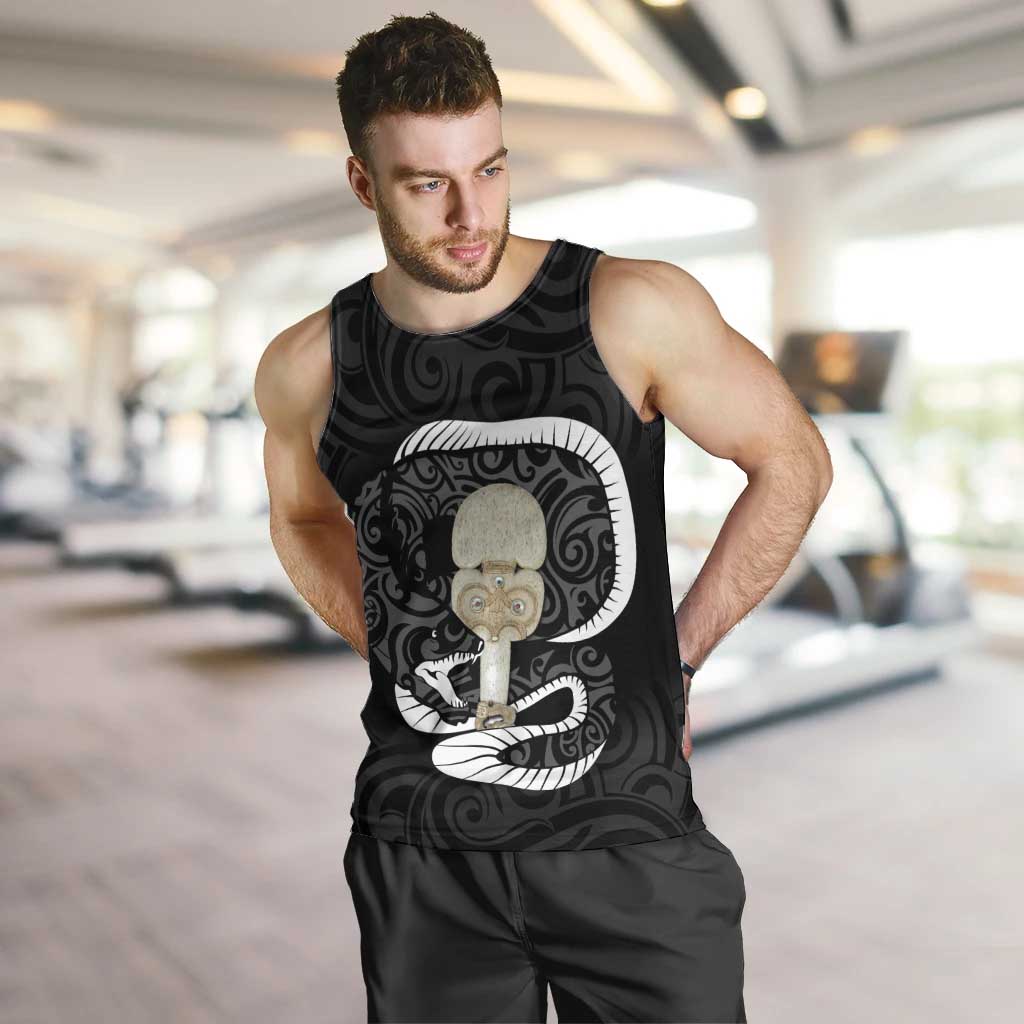 Black New Zealand Eel Men Tank Top Aotearoa Maori Tuna With Kotiate Weapon LT14 Black - Polynesian Pride