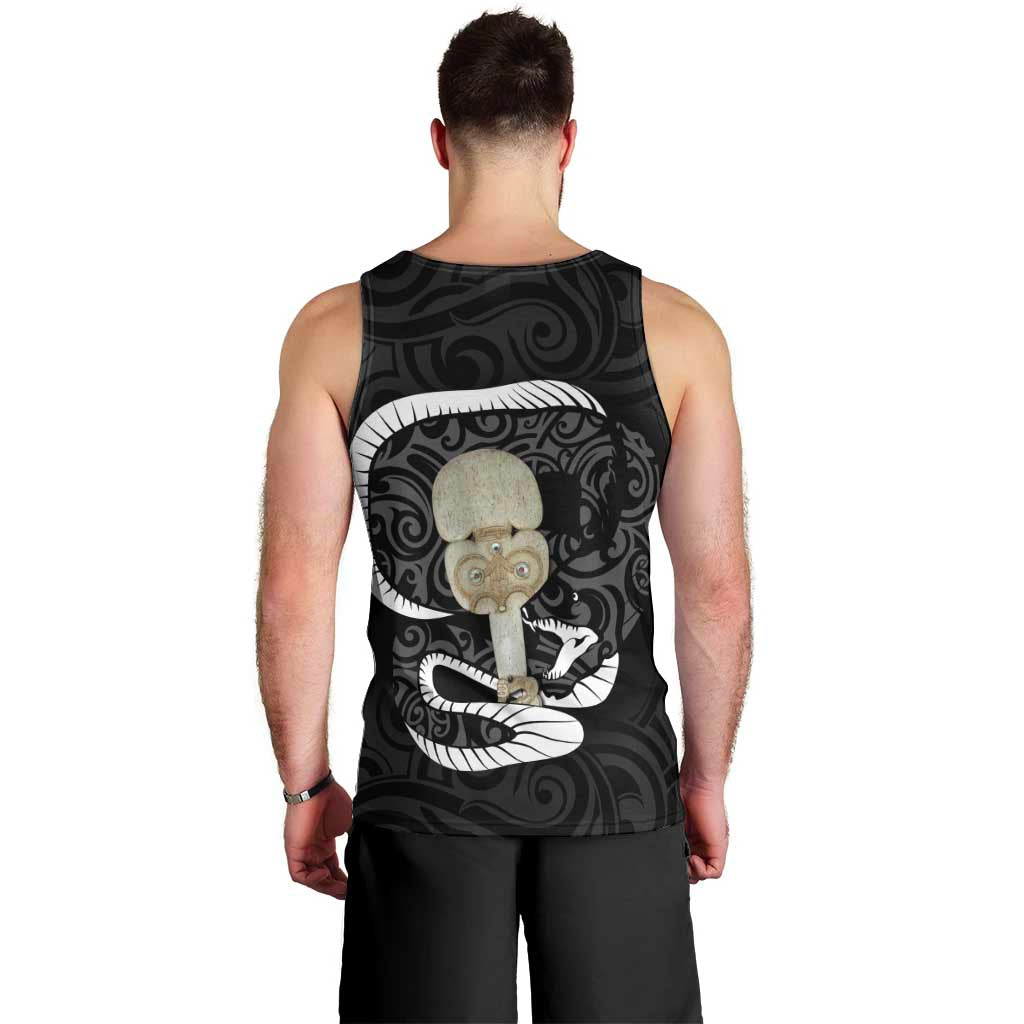 Black New Zealand Eel Men Tank Top Aotearoa Maori Tuna With Kotiate Weapon LT14 - Polynesian Pride