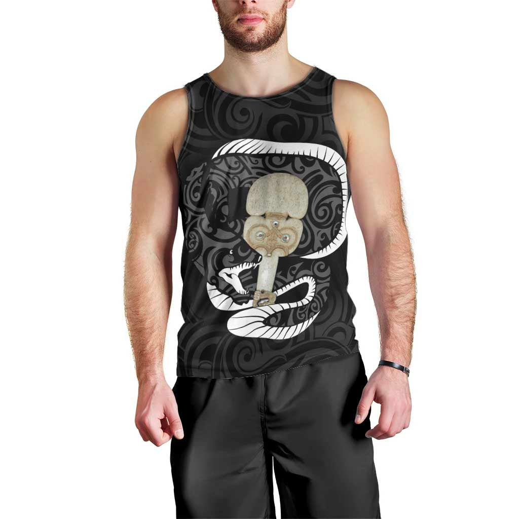 Black New Zealand Eel Men Tank Top Aotearoa Maori Tuna With Kotiate Weapon LT14 - Polynesian Pride