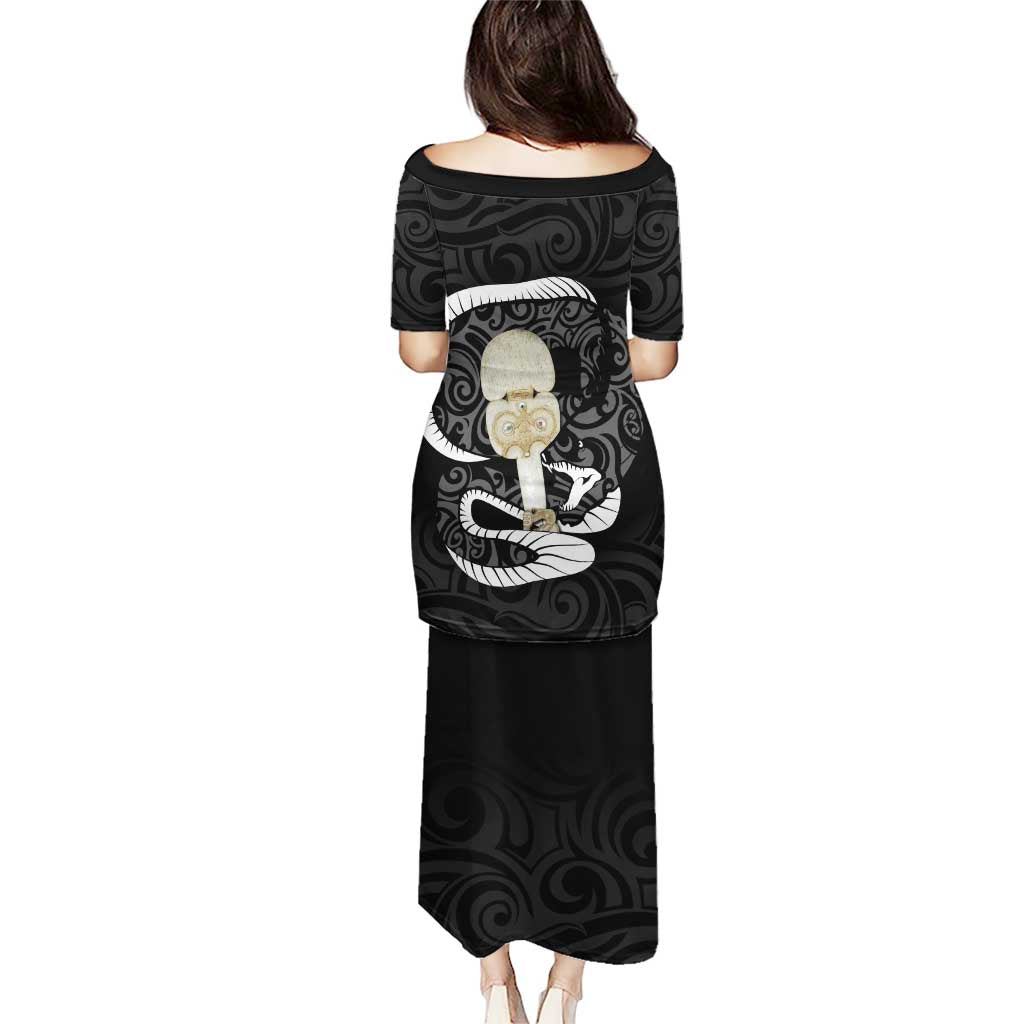 Black New Zealand Eel Puletasi Aotearoa Maori Tuna With Kotiate Weapon LT14 - Polynesian Pride
