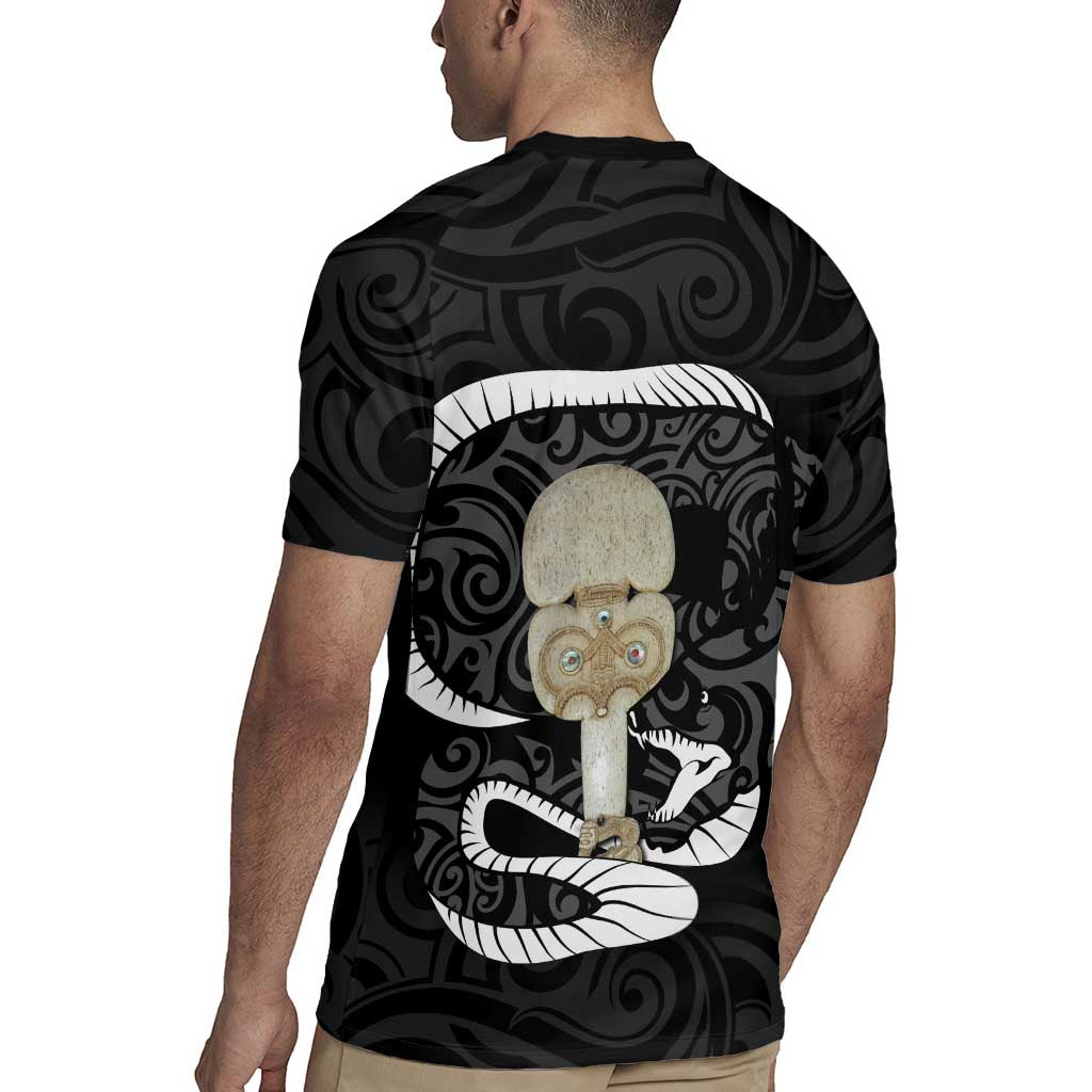 Black New Zealand Eel Rugby Jersey Aotearoa Maori Tuna With Kotiate Weapon