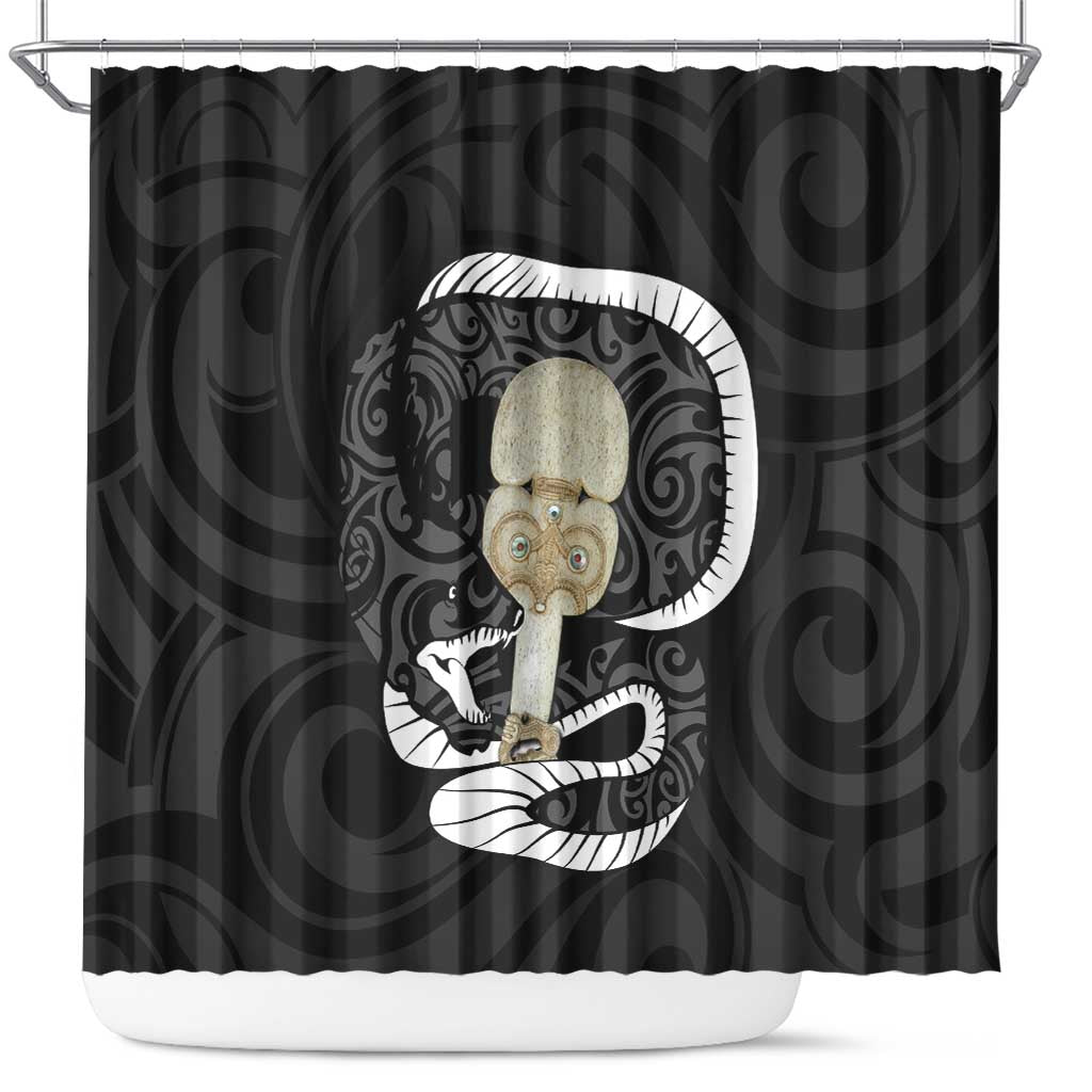 Black New Zealand Eel Shower Curtain Aotearoa Maori Tuna With Kotiate Weapon