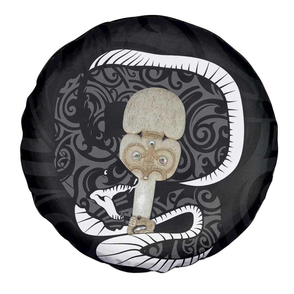 Black New Zealand Eel Spare Tire Cover Aotearoa Maori Tuna With Kotiate Weapon LT14 - Polynesian Pride