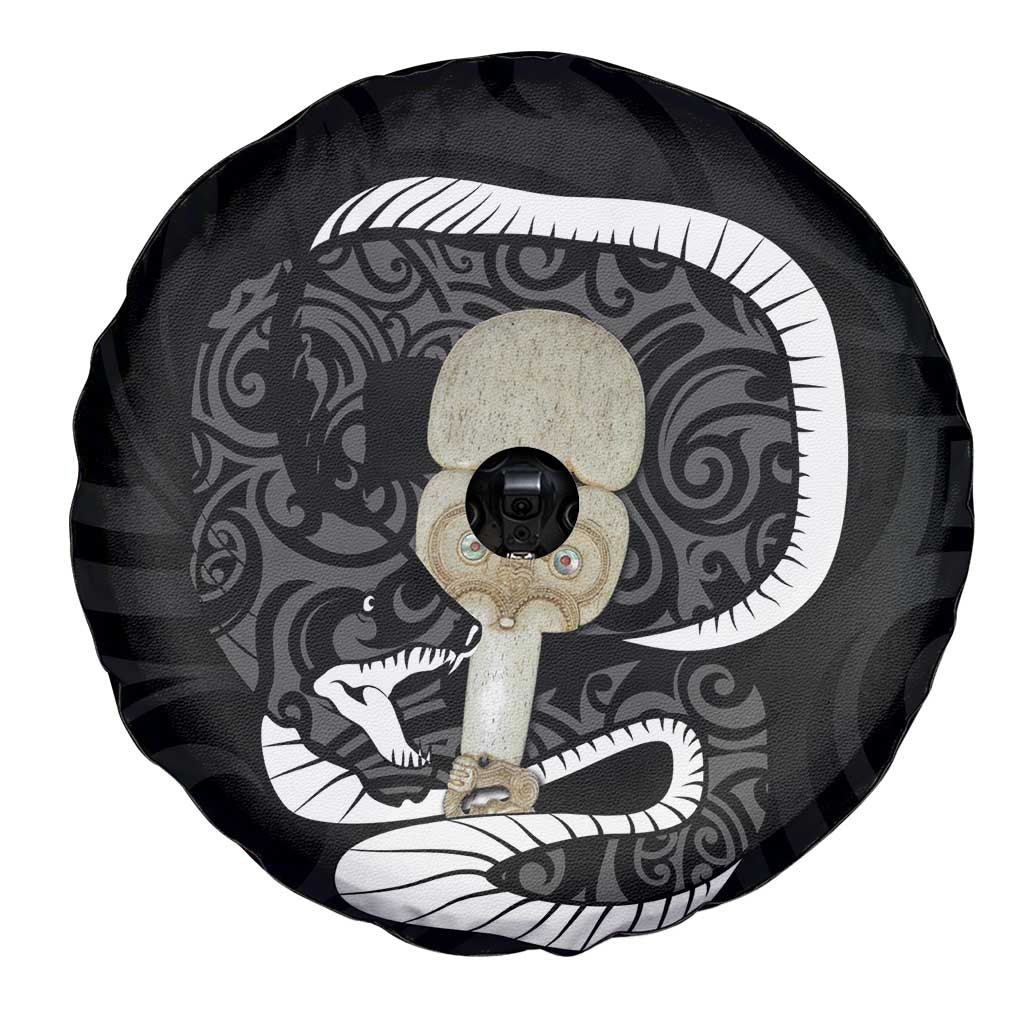 Black New Zealand Eel Spare Tire Cover Aotearoa Maori Tuna With Kotiate Weapon LT14 - Polynesian Pride