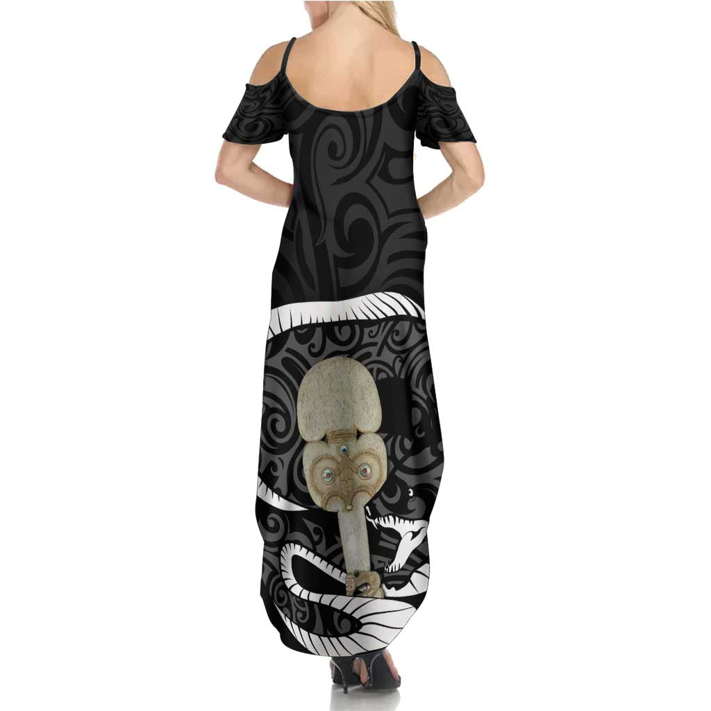 Black New Zealand Eel Summer Maxi Dress Aotearoa Maori Tuna With Kotiate Weapon LT14 - Polynesian Pride