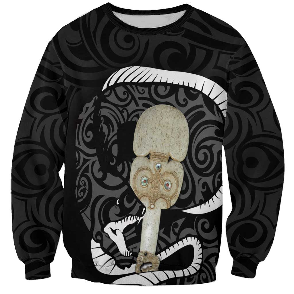 Black New Zealand Eel Sweatshirt Aotearoa Maori Tuna With Kotiate Weapon