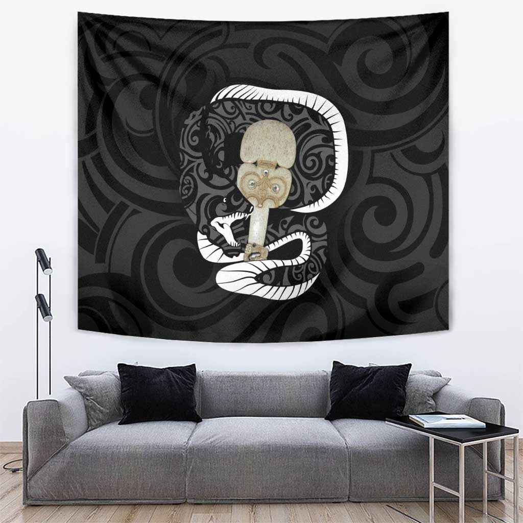 Black New Zealand Eel Tapestry Aotearoa Maori Tuna With Kotiate Weapon