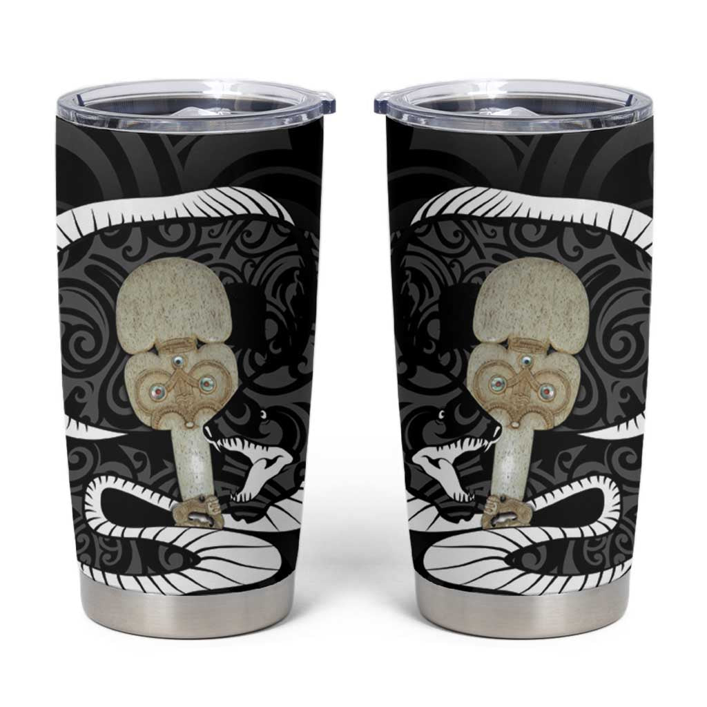 Black New Zealand Eel Tumbler Cup Aotearoa Maori Tuna With Kotiate Weapon LT14 Black - Polynesian Pride