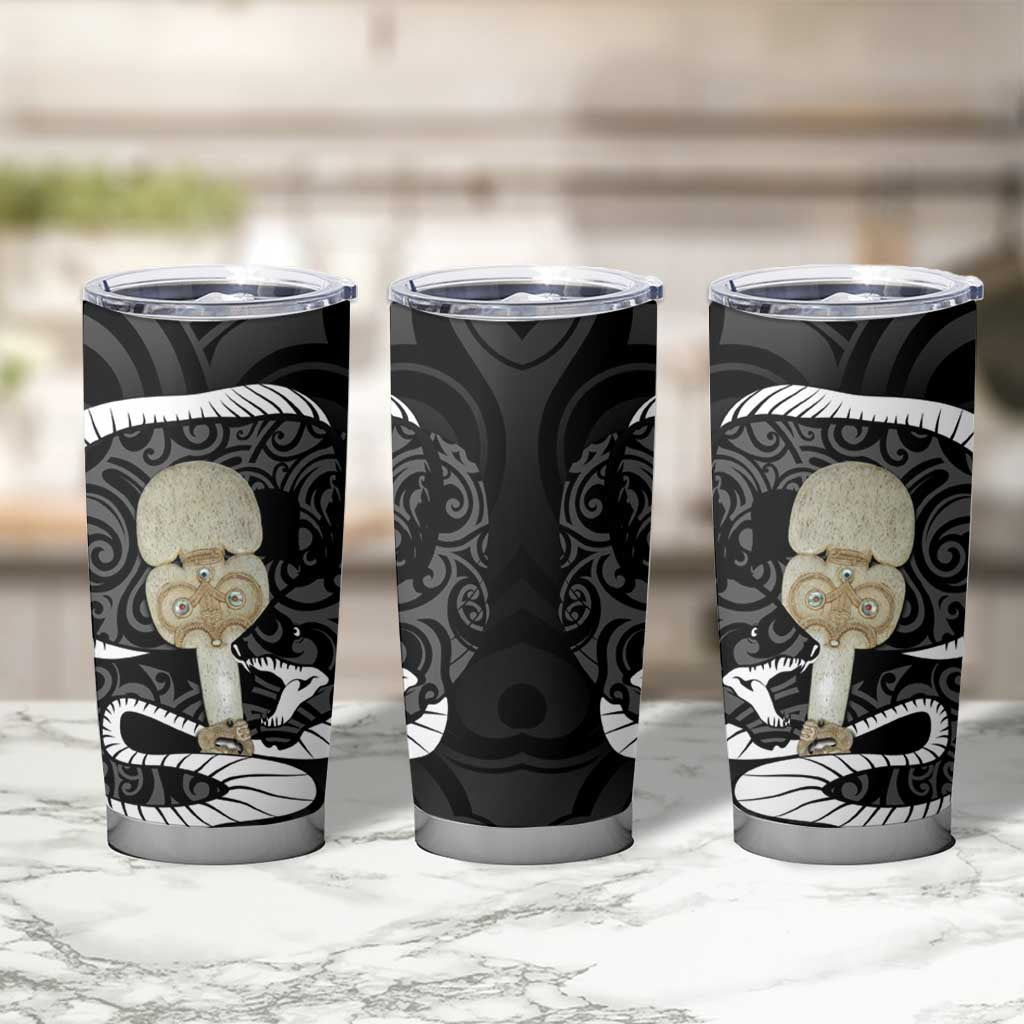 Black New Zealand Eel Tumbler Cup Aotearoa Maori Tuna With Kotiate Weapon LT14 - Polynesian Pride