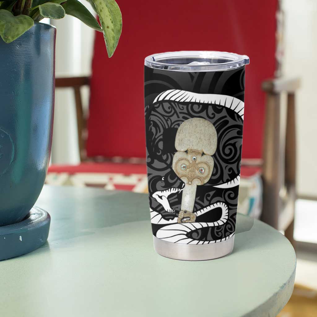 Black New Zealand Eel Tumbler Cup Aotearoa Maori Tuna With Kotiate Weapon LT14 - Polynesian Pride