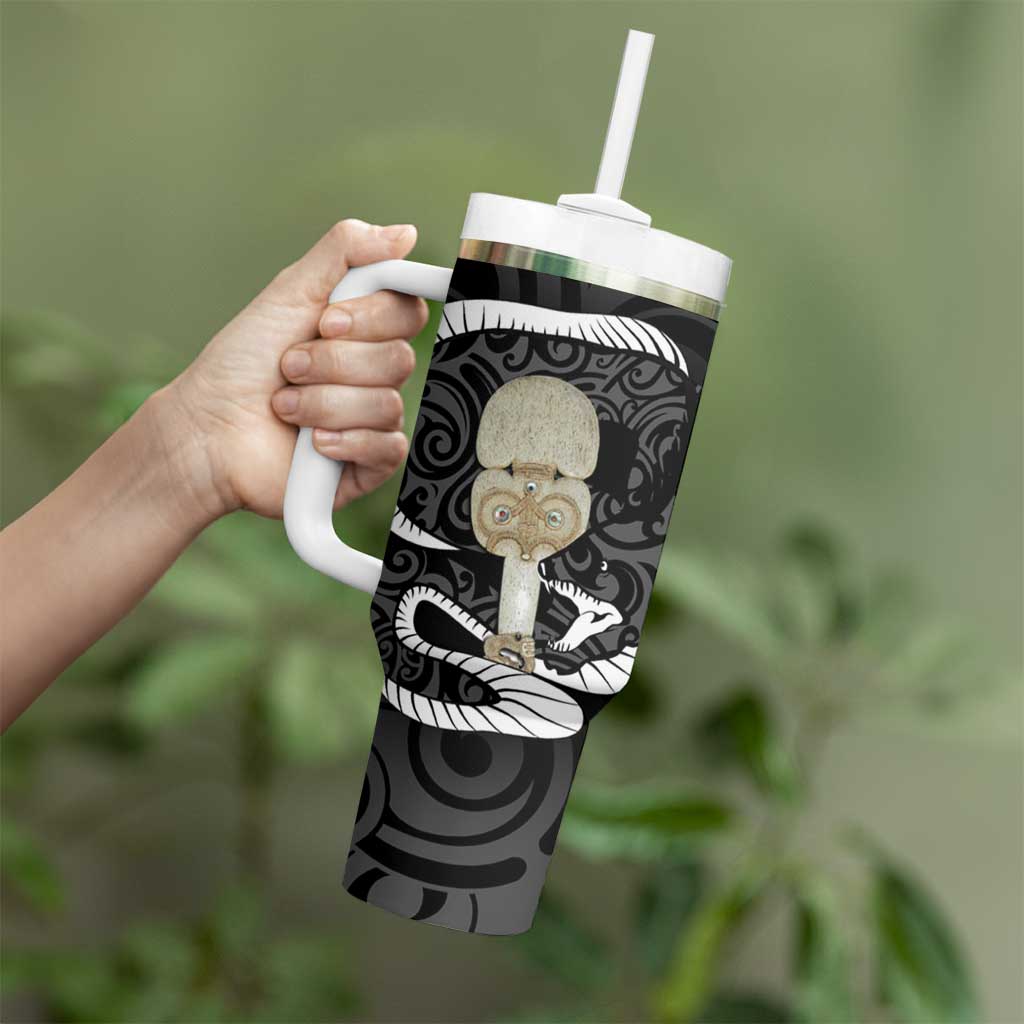 Black New Zealand Eel Tumbler With Handle Aotearoa Maori Tuna With Kotiate Weapon LT14 - Polynesian Pride