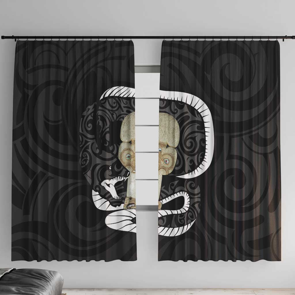 Black New Zealand Eel Window Curtain Aotearoa Maori Tuna With Kotiate Weapon LT14 With Hooks Black - Polynesian Pride